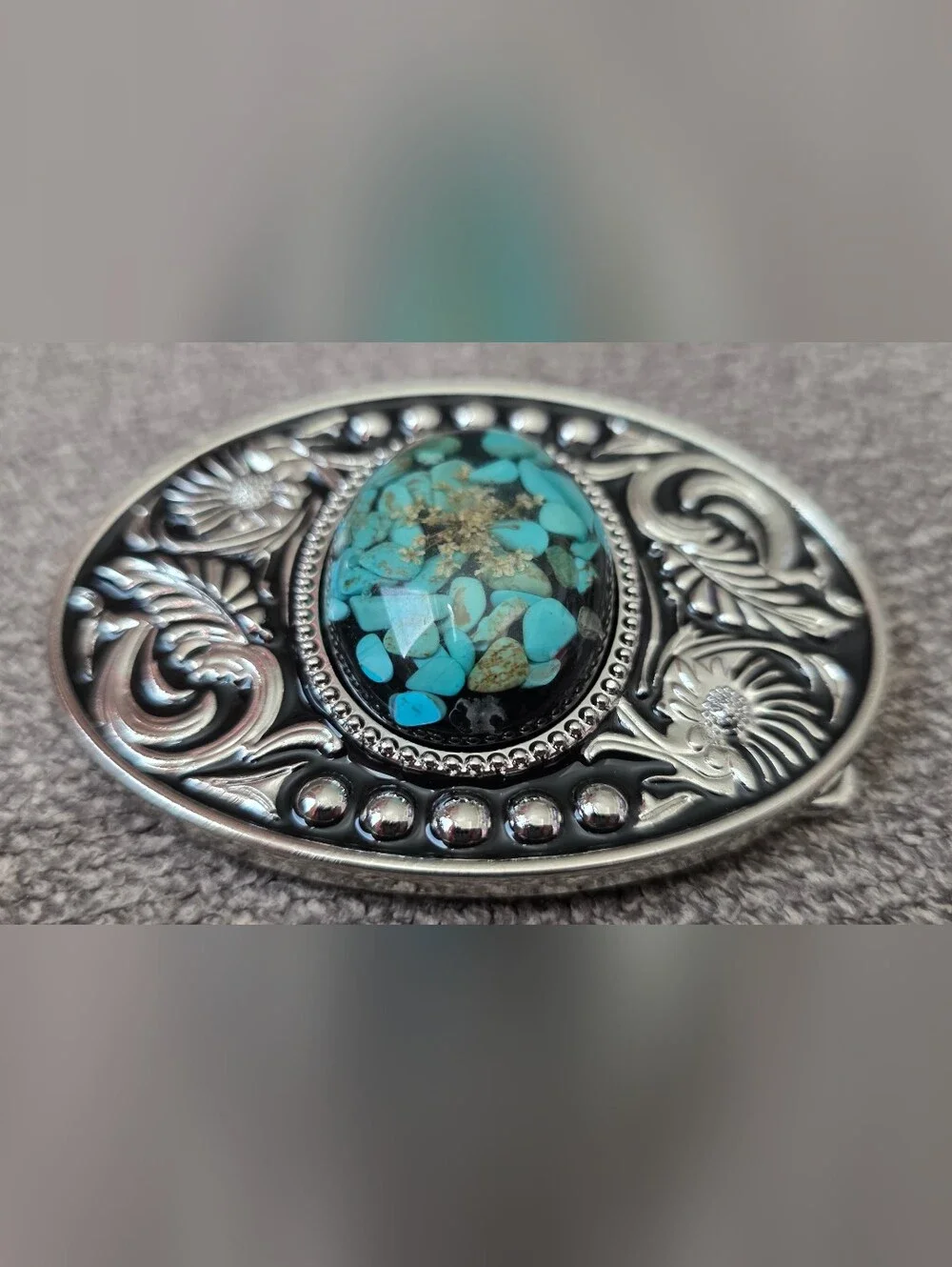 New beautiful Silver Oval Turquoise Color Stone Belt Buckle